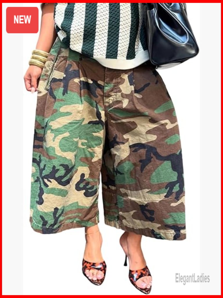 High Waist Baggy Camo Cargo Pants Wide Leg Streetwear Jeans